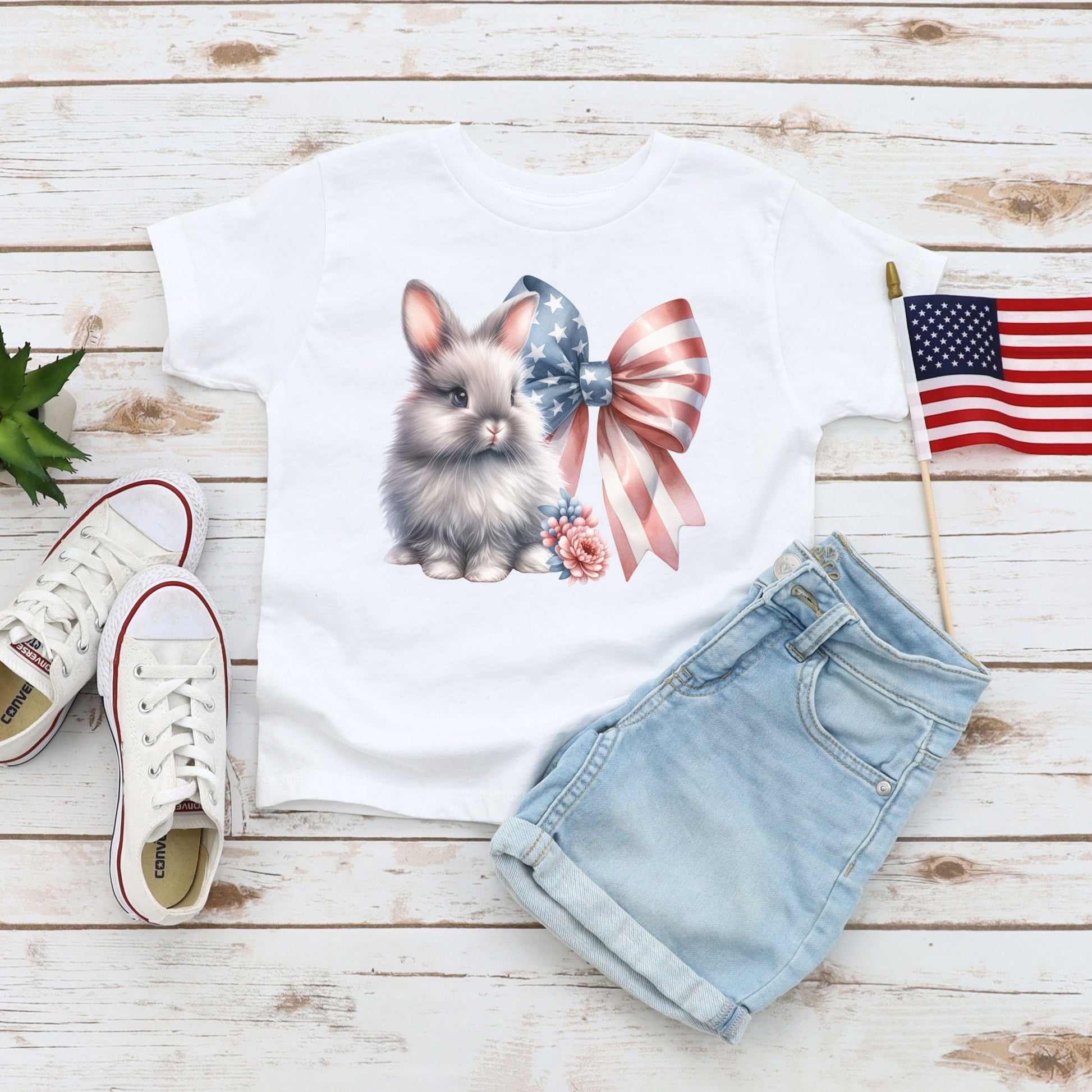 Bunny with Patriotic Bow Toddler Short Sleeve Tee - Chester & Co.