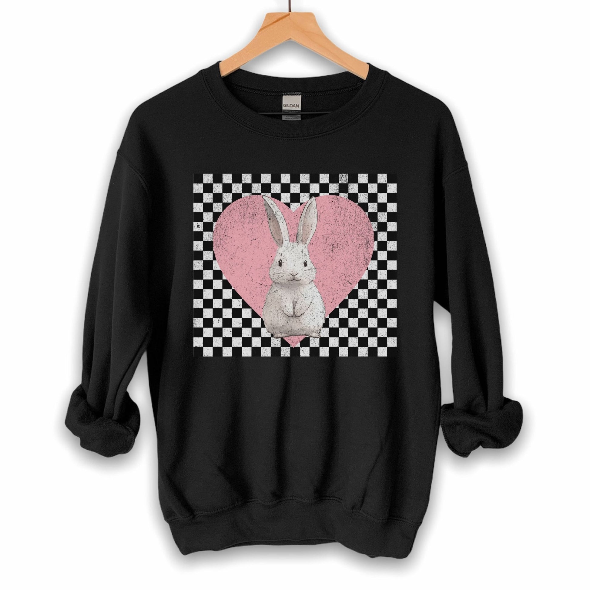 Retro Checkered Heart with Bunny Unisex Sweatshirt - Chester & Co.
