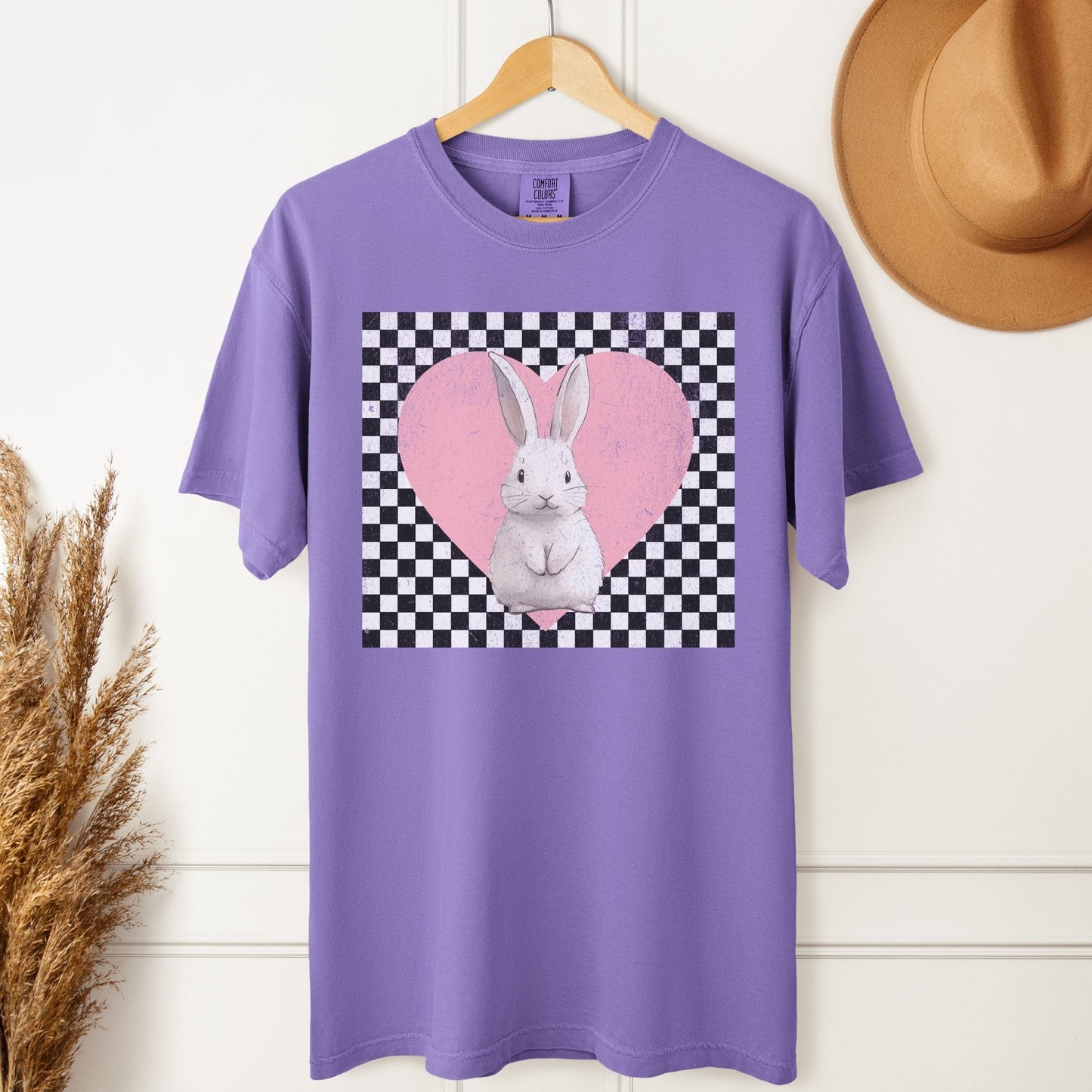Retro Checkered Heart with Bunny Unisex Garment - dyed Heavyweight T-Shirt - Chester & Co.