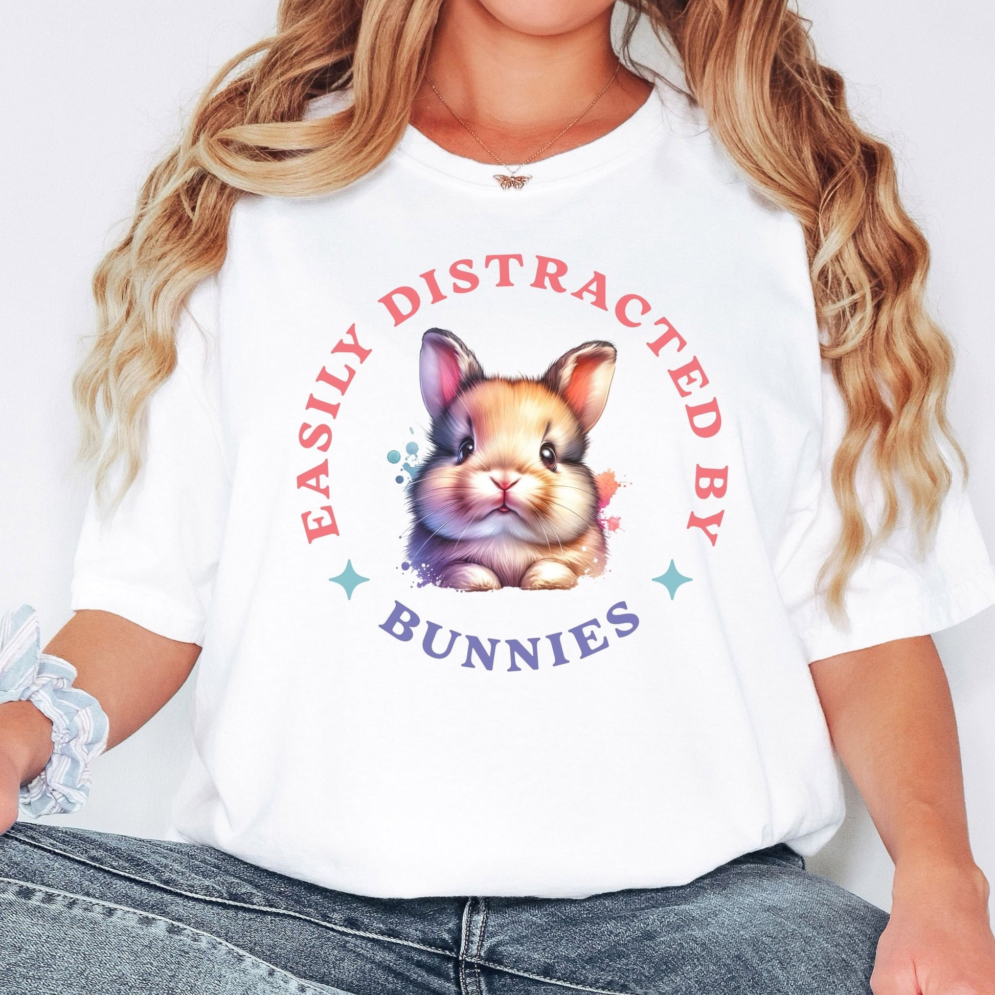 Easily Distracted By Bunnies 3 Unisex Garment - dyed Heavyweight T-Shirt - Chester & Co.
