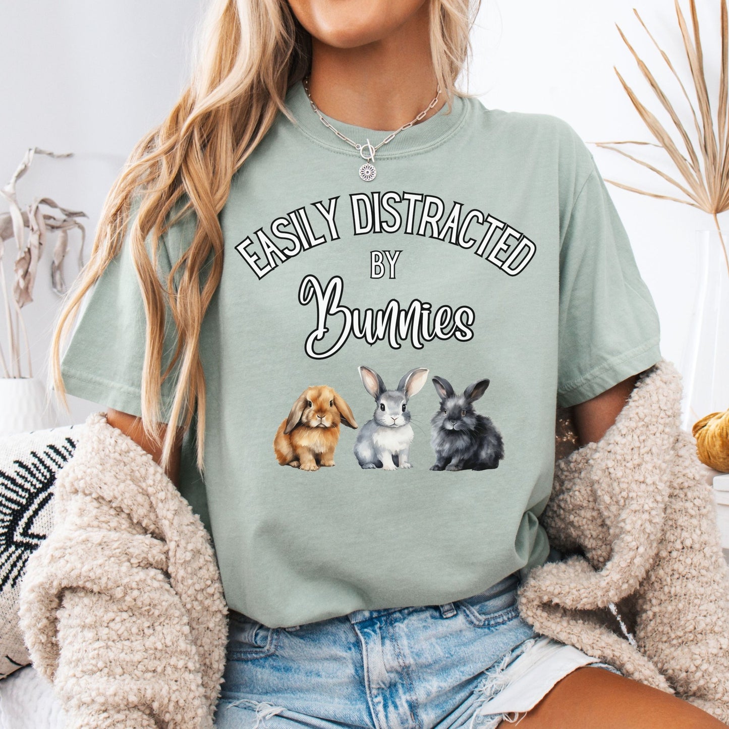 Easily Distracted by Bunnies Unisex Garment - dyed Heavyweight T-Shirt - Chester & Co.