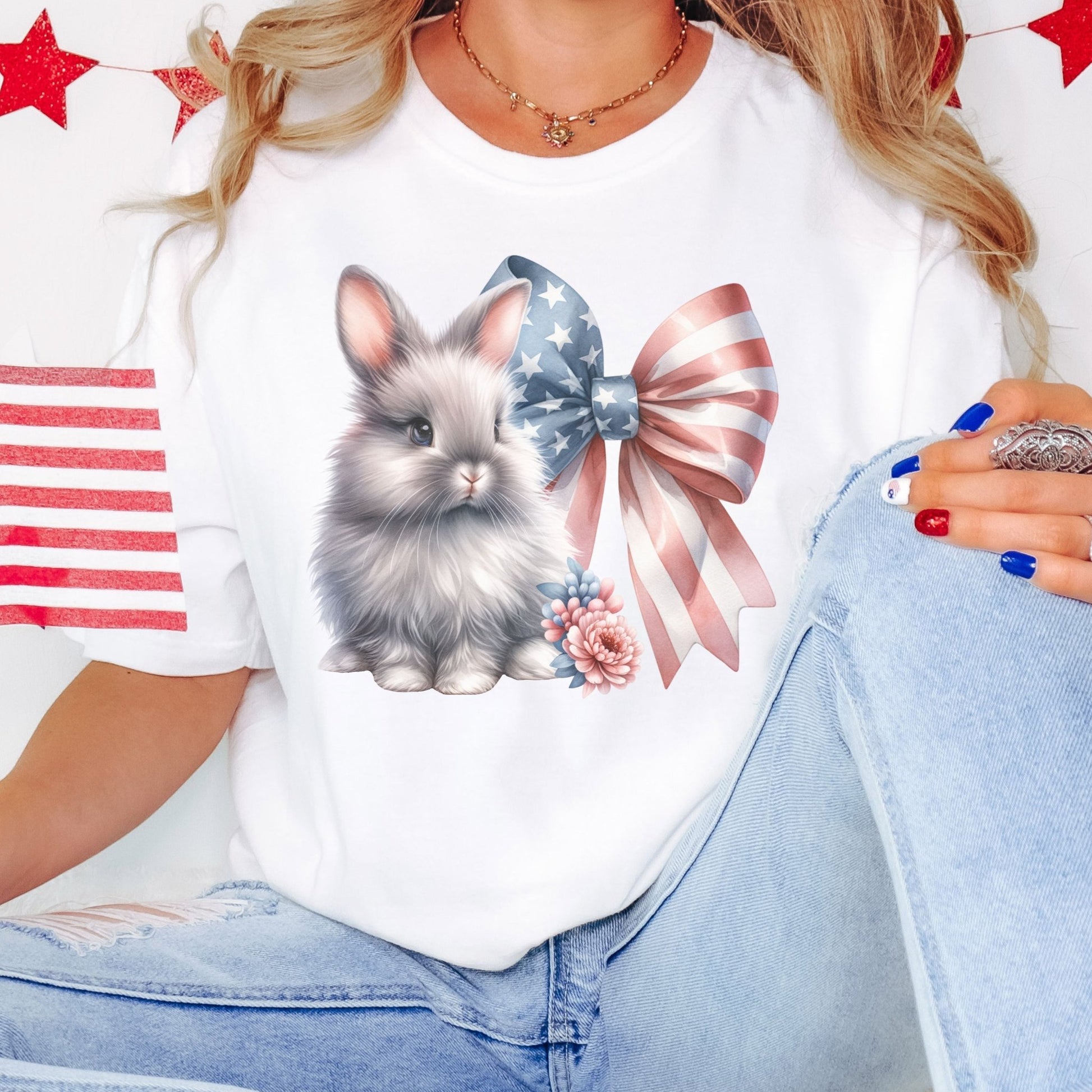 Bunny With Patriotic Bow Unisex T-Shirt - Chester & Co.