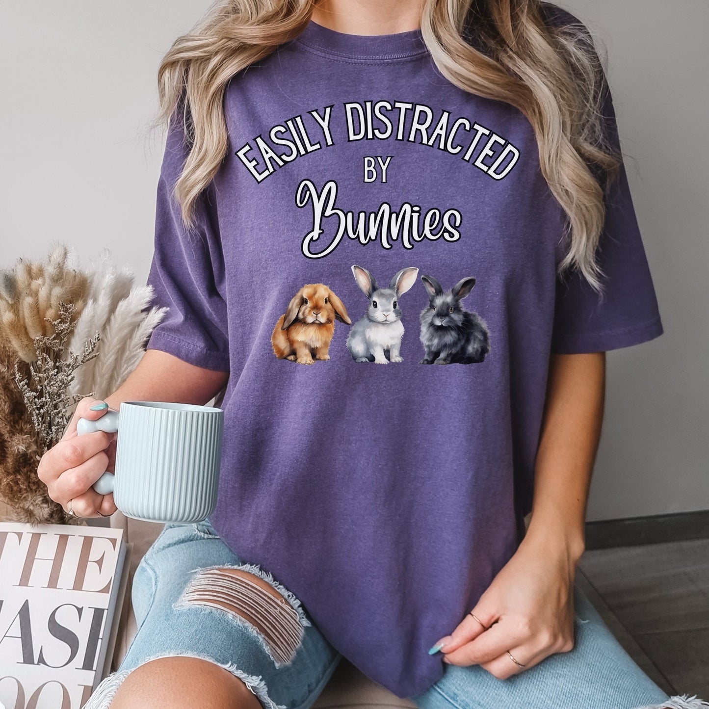 Easily Distracted by Bunnies Unisex Garment - dyed Heavyweight T-Shirt - Chester & Co.