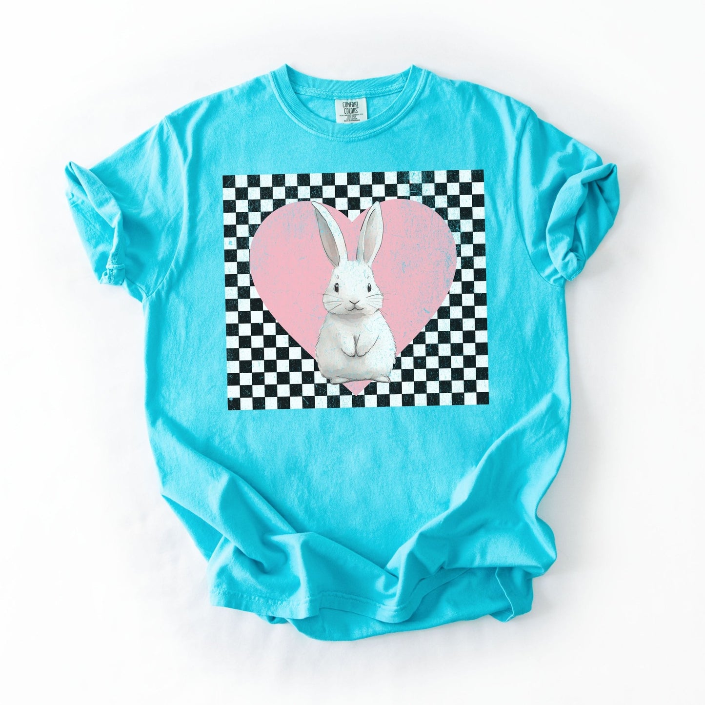Retro Checkered Heart with Bunny Unisex Garment - dyed Heavyweight T-Shirt - Chester & Co.