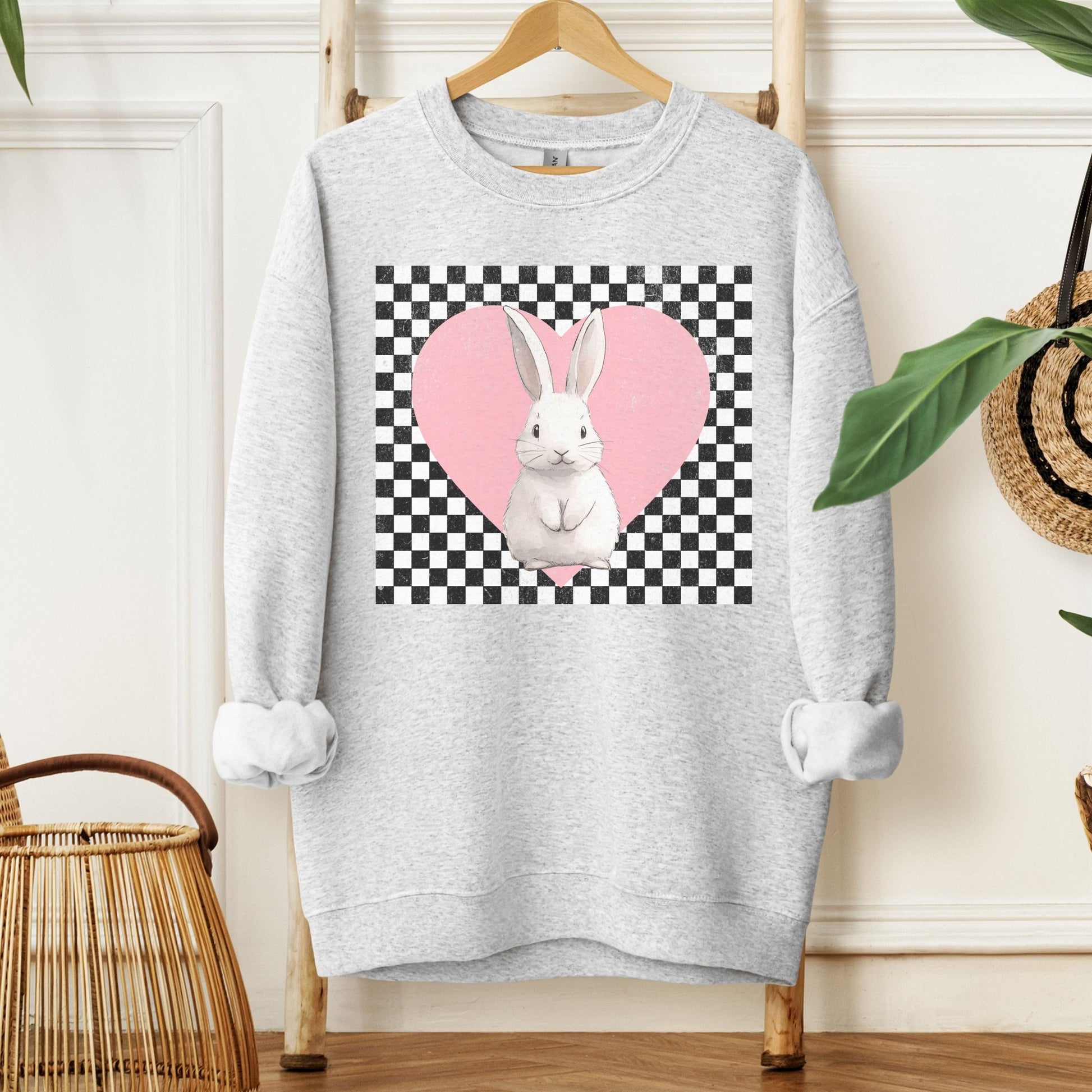 Retro Checkered Heart with Bunny Unisex Sweatshirt - Chester & Co.
