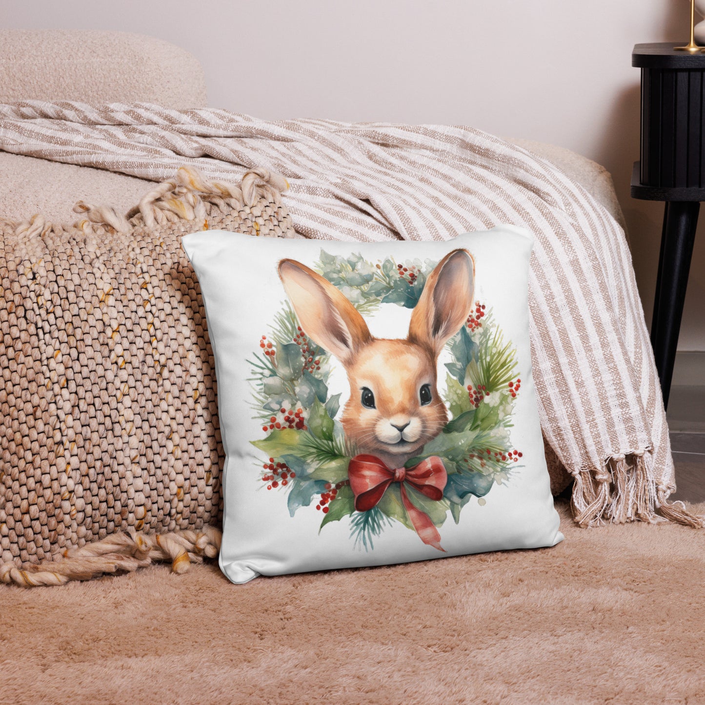 Wreath & Rabbit Christmas Pillow - Chester & Co.