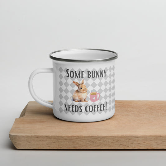 Some Bunny Needs Coffee Enamel Mug - Chester & Co.