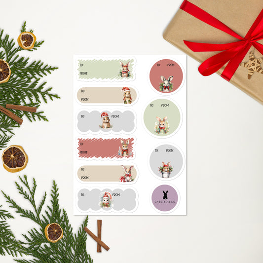 Vintage Bunnies Christmas Gift Tag Sticker Sheet - Chester & Co.