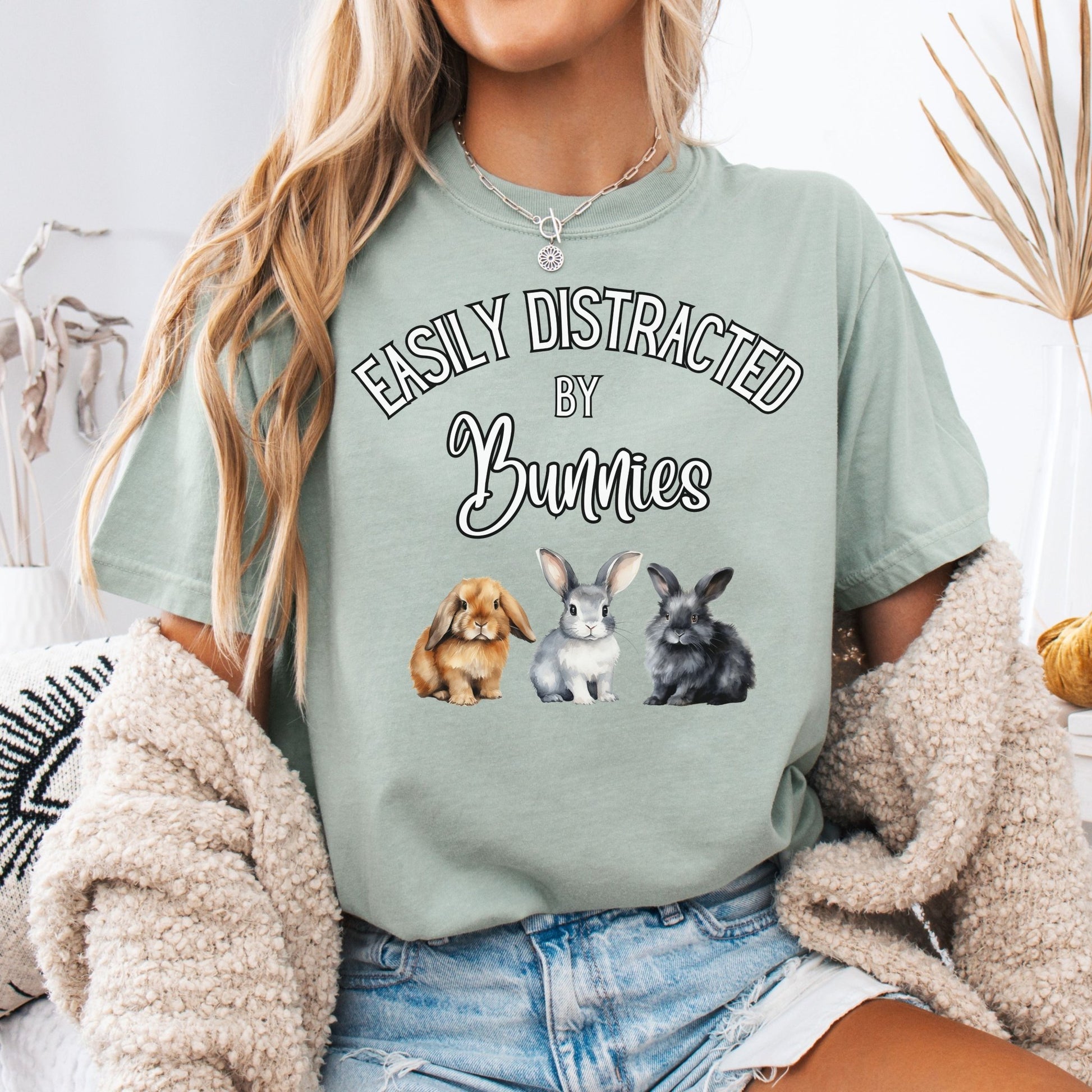 Easily Distracted by Bunnies Unisex Garment - dyed Heavyweight T-Shirt - Chester & Co.