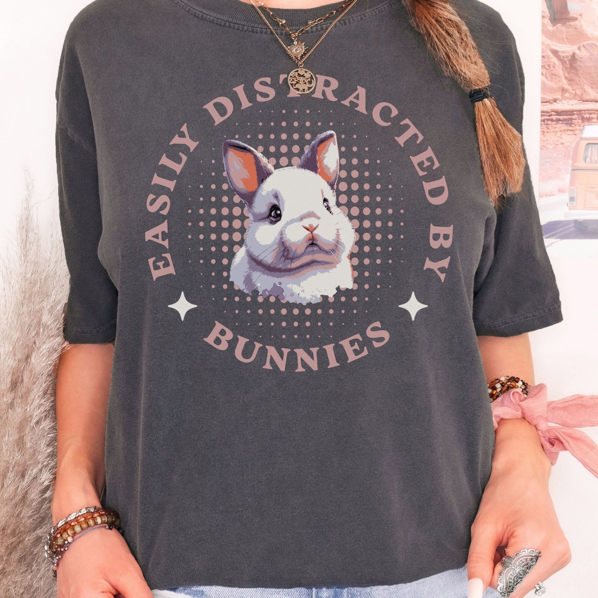 Easily Distracted by Bunnies Unisex Garment - dyed Heavyweight T-Shirt 2 - Chester & Co.