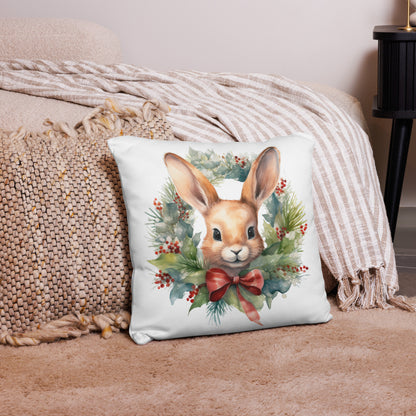 Wreath & Rabbit Christmas Pillow - Chester & Co.