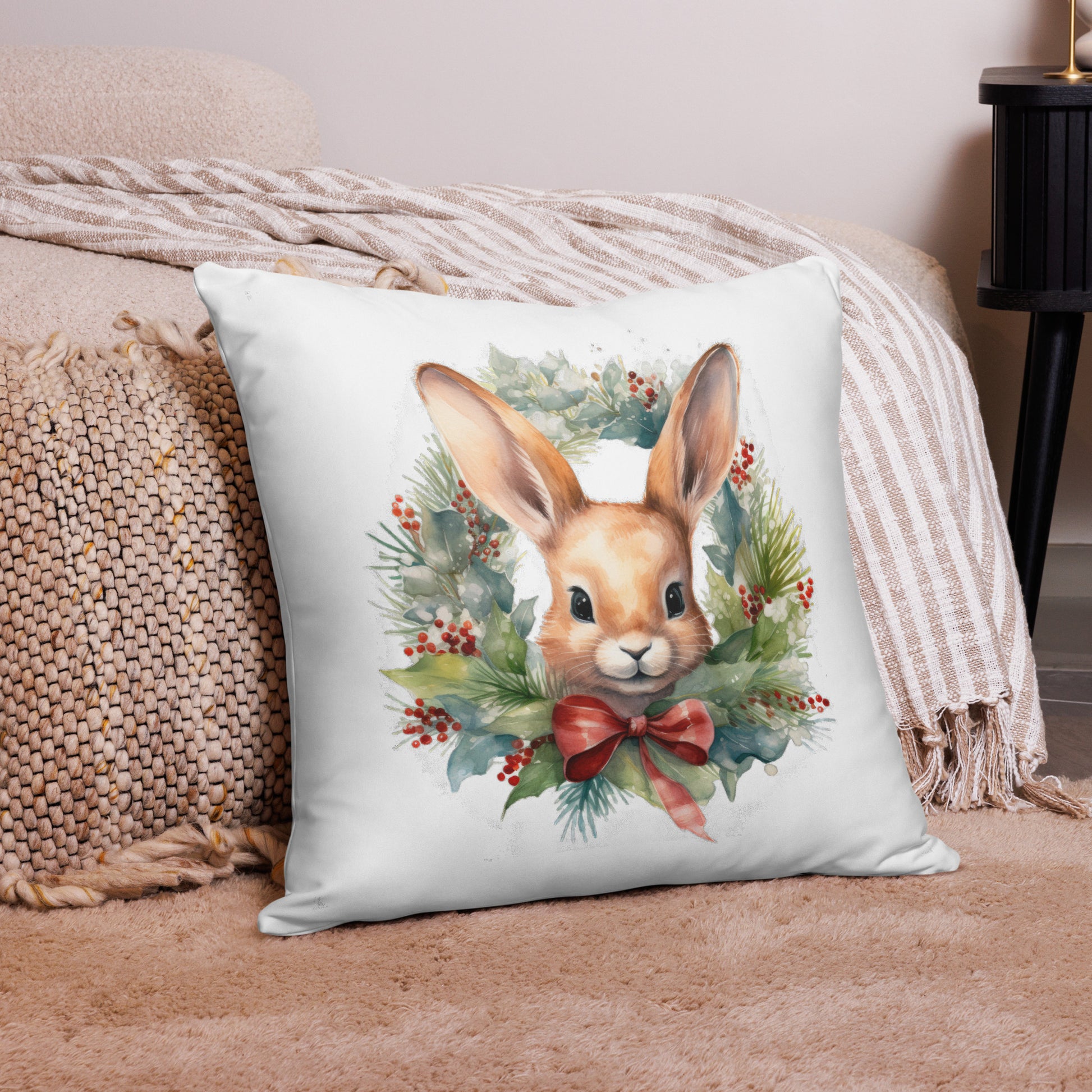 Wreath & Rabbit Christmas Pillow - Chester & Co.