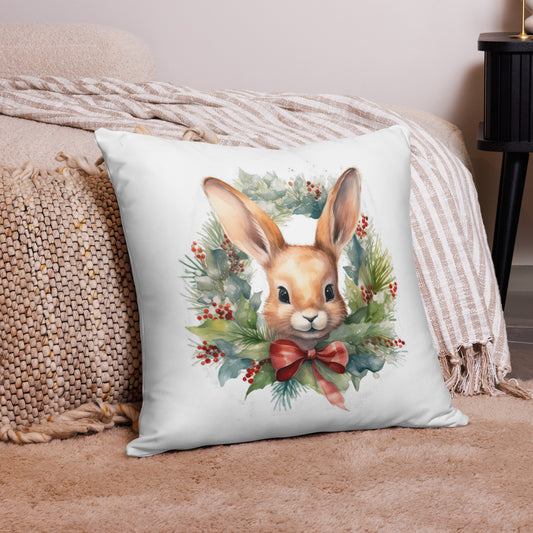 Wreath & Rabbit Christmas Pillow - Chester & Co.