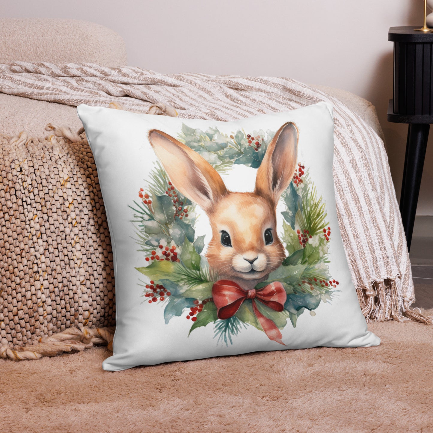 Wreath & Rabbit Christmas Pillow - Chester & Co.