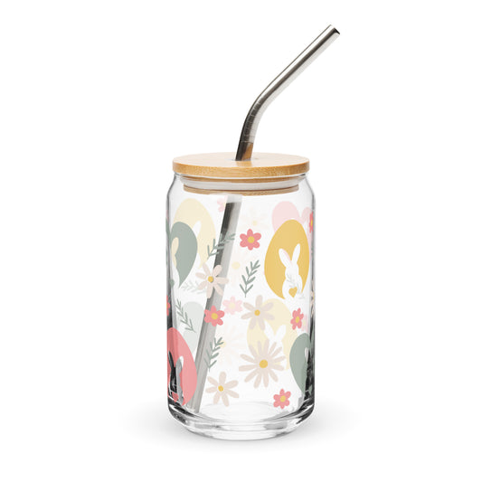 Floral Easter Bunny Can - shaped Glass - Chester & Co.