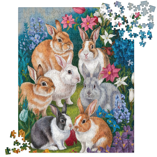Lush Garden Rabbits Jigsaw Puzzle - Chester & Co.