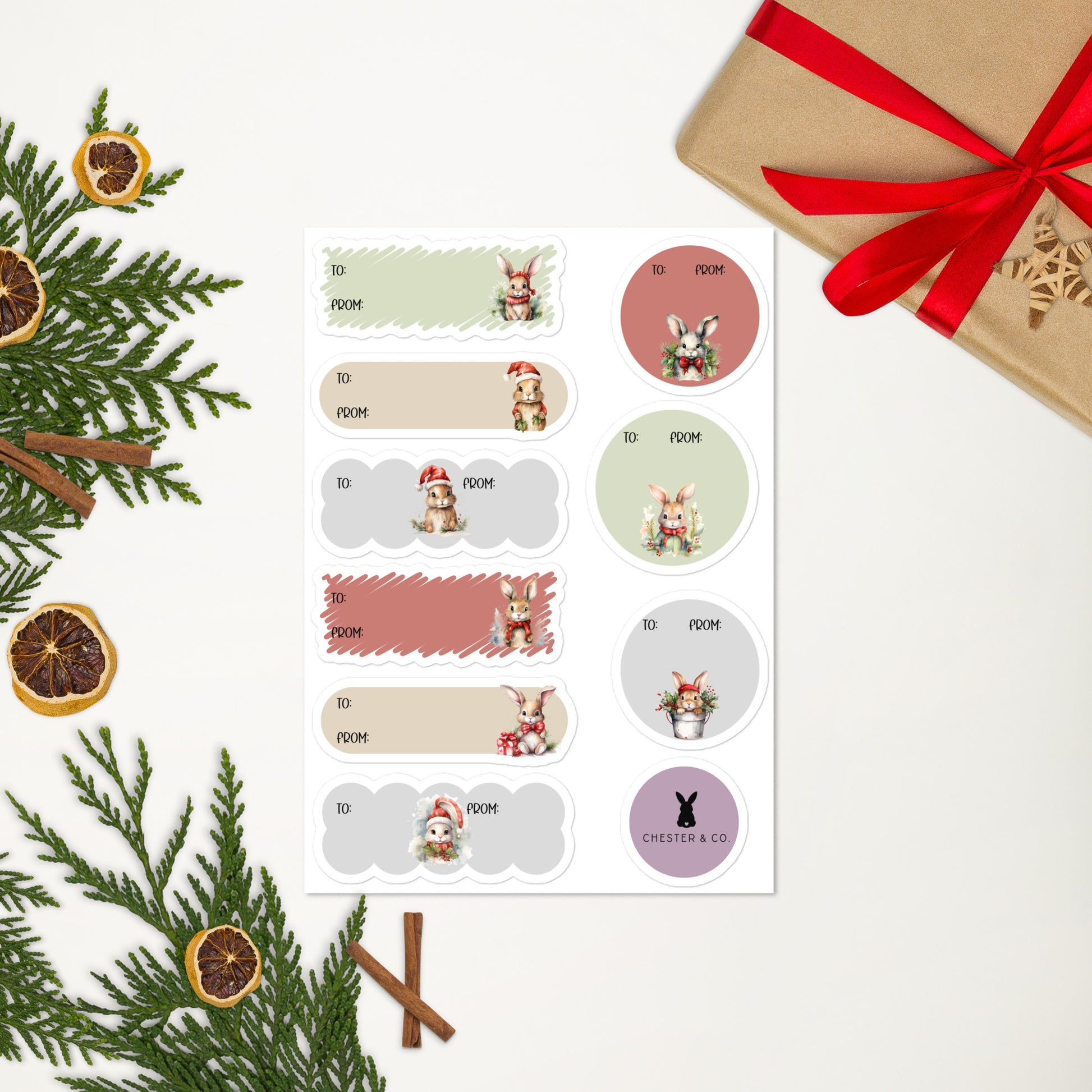 Vintage Bunnies Christmas Gift Tag Sticker Sheet - Chester & Co.
