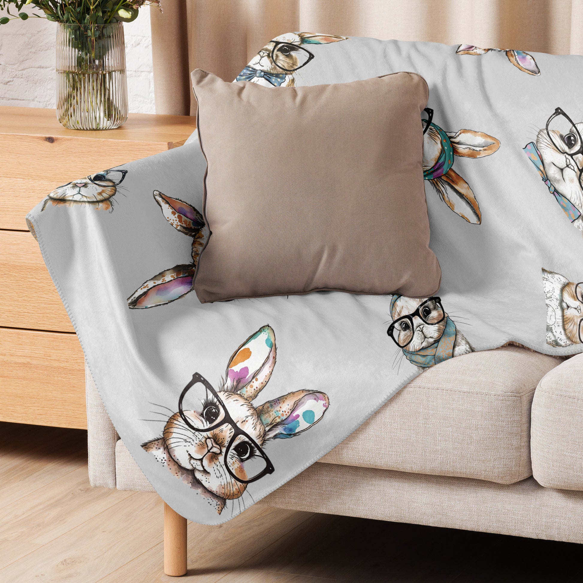 Watercolor Bunnies Sherpa Blanket - Chester & Co.