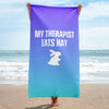 My Therapist Eats Hay Beach Towel