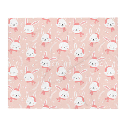 Winter Pink Bunnies Plush Throw Blanket - Chester & Co.