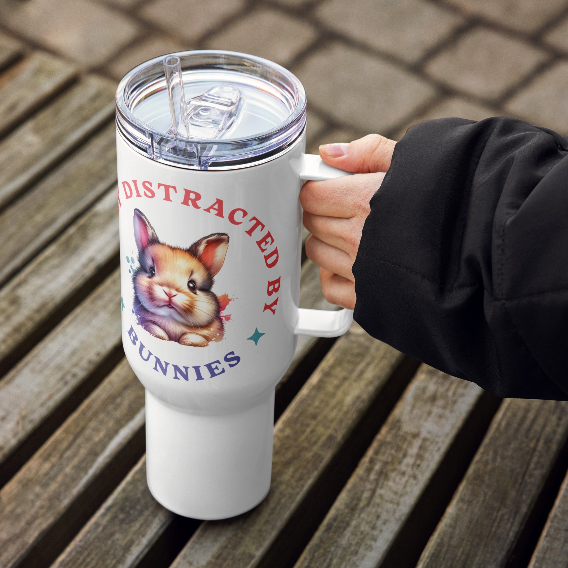 Easily Distracted By Bunnies Travel Mug With A Handle - Chester & Co.