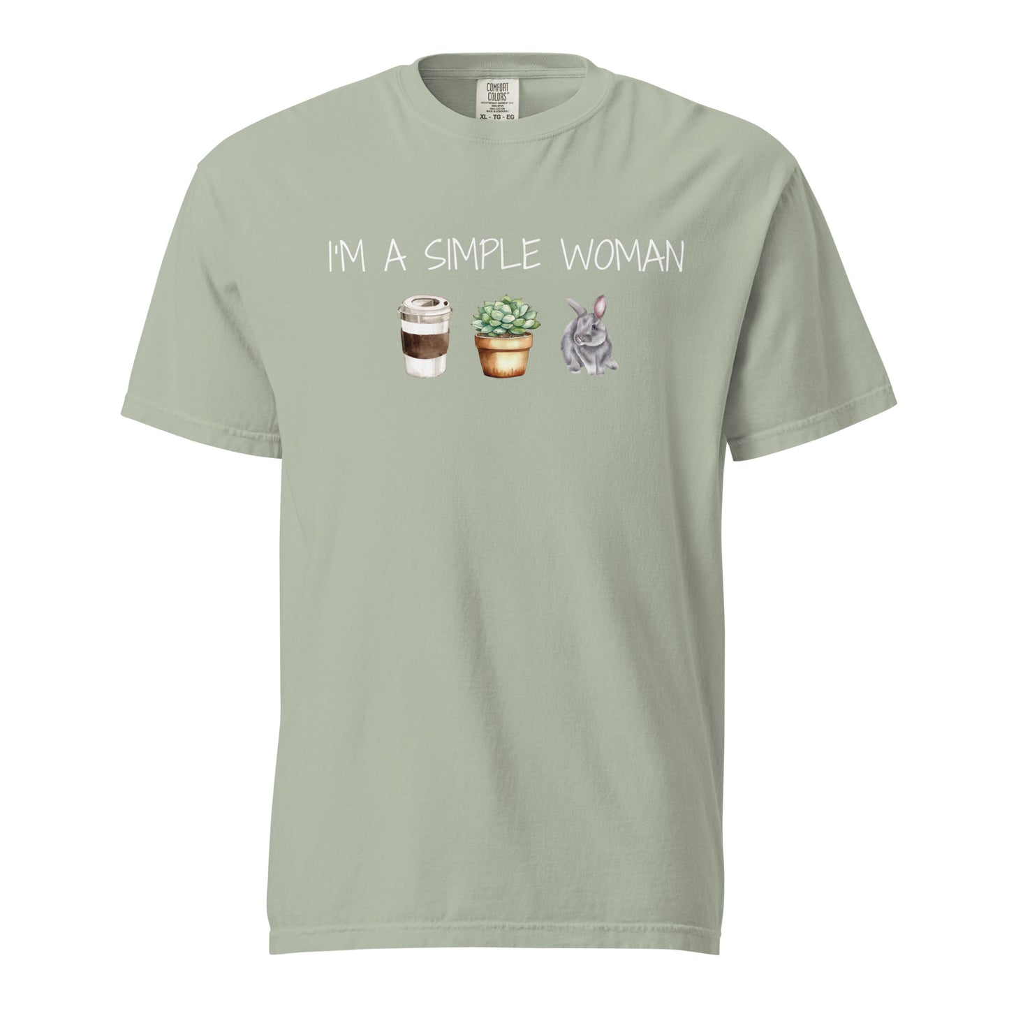 Simple Woman - Coffee, Plants, & Bunnies Unisex Garment - dyed Heavyweight T-Shirt - Chester & Co.