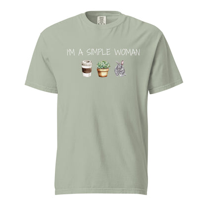 Simple Woman - Coffee, Plants, & Bunnies Unisex Garment - dyed Heavyweight T-Shirt - Chester & Co.