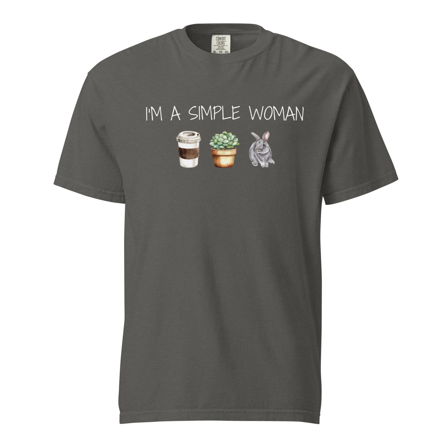 Simple Woman - Coffee, Plants, & Bunnies Unisex Garment - dyed Heavyweight T-Shirt - Chester & Co.