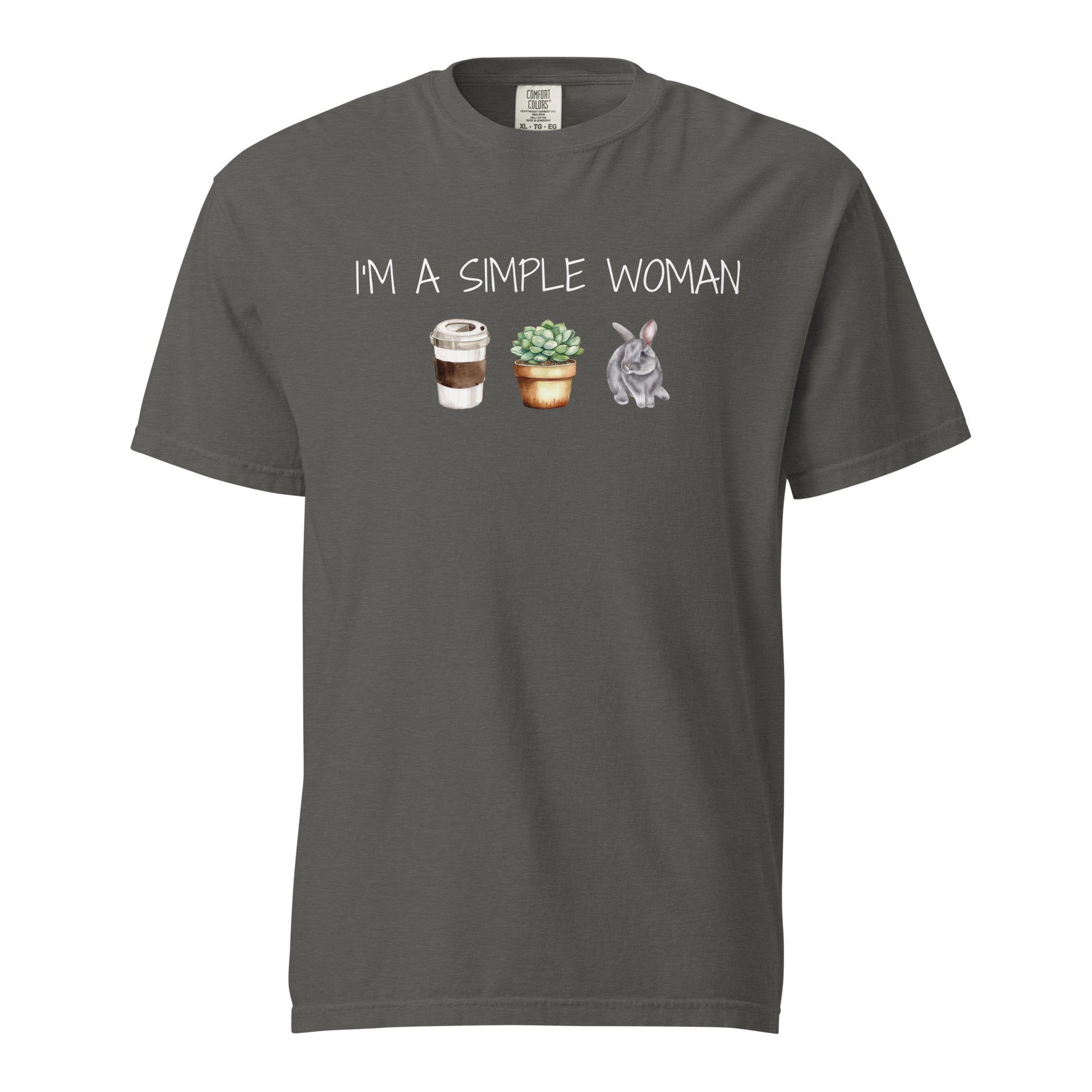 Simple Woman - Coffee, Plants, & Bunnies Unisex Garment - dyed Heavyweight T-Shirt - Chester & Co.