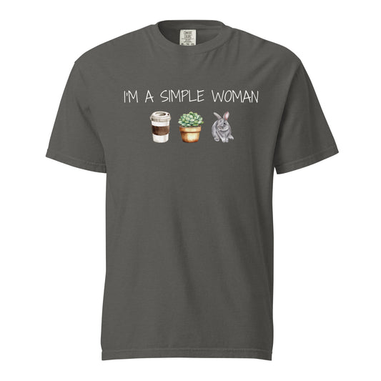 Simple Woman - Coffee, Plants, & Bunnies Unisex Garment - dyed Heavyweight T-Shirt - Chester & Co.